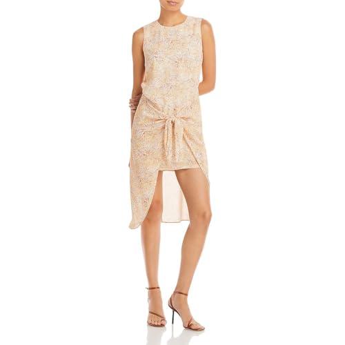 bcbgmaxazria women's fit and flare high low asymmetrical hem tie waist midi dress, cork, x-large