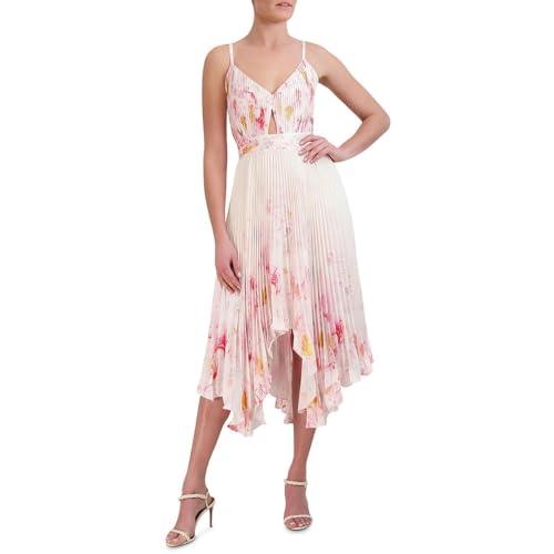 bcbgmaxazria women's fit and flare midi cocktail dress, white multi, 6