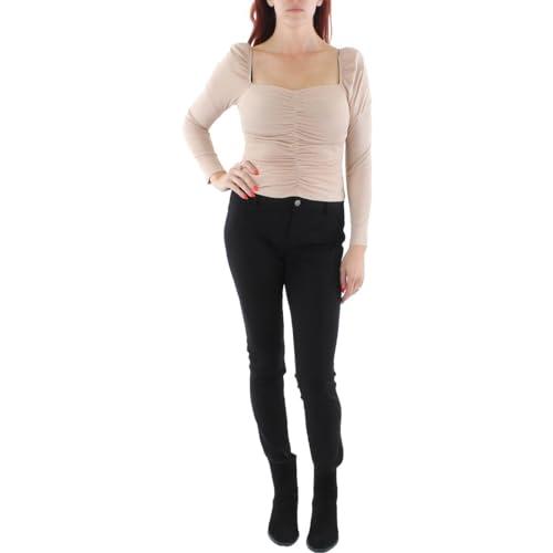 bcbgmaxazria women's fitted long sleeve top ruched bodice sweetheart neck shirt, dusty rose, large