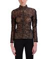 bcbgmaxazria women's fitted long sleeve top turtleneck ruched bodice button shirt, black, large