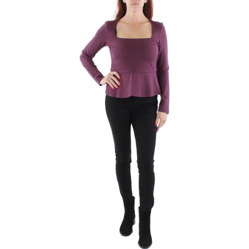 bcbgmaxazria women's fitted peplum top long sleeve square neck shirt, wine, medium