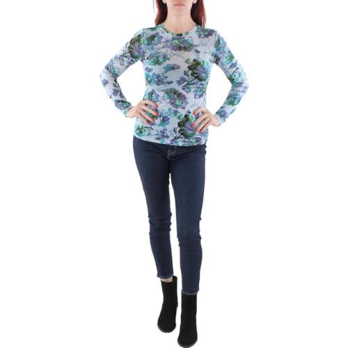 bcbgmaxazria women's fitted top long sleeve crew neck knit shirt, multi, large
