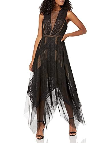 bcbgmaxazria women's flowy lace cocktail dress, black, 12
