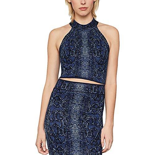 bcbgmaxazria women's high neck python top, dark navy combo, xxs (us 0)