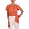 bcbgmaxazria women's jewel neck blouson tie front top, flamingo