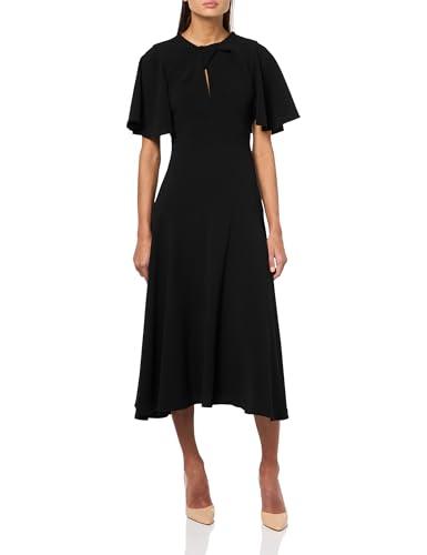 bcbgmaxazria women's jewel neck short flutter sleeve midi dress, black