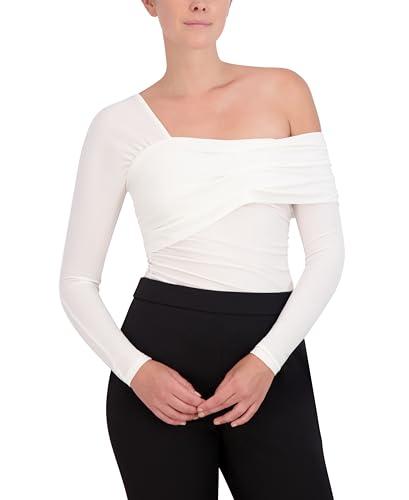 bcbgmaxazria women's long sleeve asymmetrical knit top, gardenia