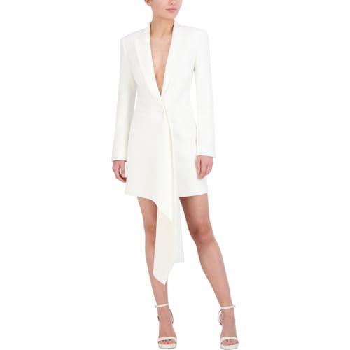 bcbgmaxazria women's long sleeve asymmetrical v neck blazer mini dress, gardenia