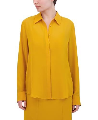 bcbgmaxazria women's long sleeve collar neck sheer button down top with bralette, turmeric