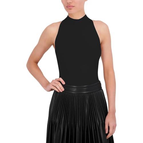 bcbgmaxazria women's mock neck sleeveless pullover bodysuit with snap button closure, black