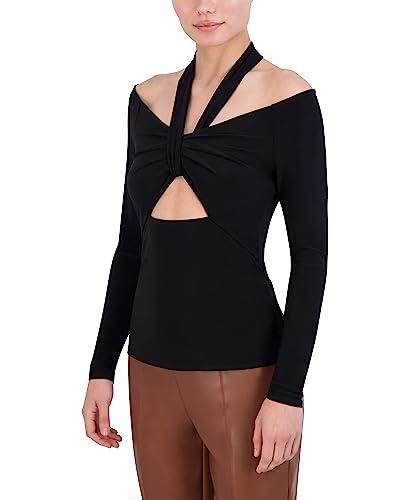 bcbgmaxazria women's neck long sleeve pullover halter knit top, black