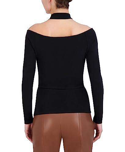 bcbgmaxazria women's neck long sleeve pullover halter knit top, black