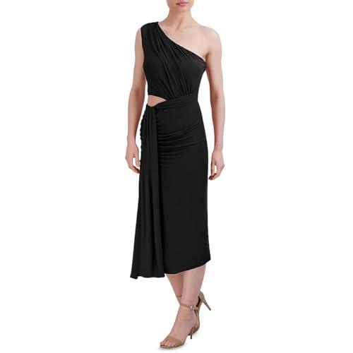 bcbgmaxazria women's one shoulder neck jersey cutout dress, black, medium