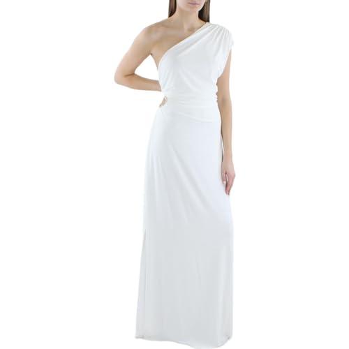 bcbgmaxazria women's one shoulder neck rhinestone trim cut out gown, off-white, x-small