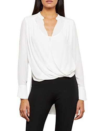 bcbgmaxazria women's relaxed long sleeve faux wrap blouse scoop neck surplice top, alabaster, x-small