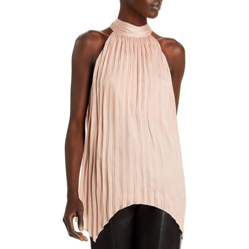 bcbgmaxazria women's relaxed sleeveless halter neck tie back top, rose, medium