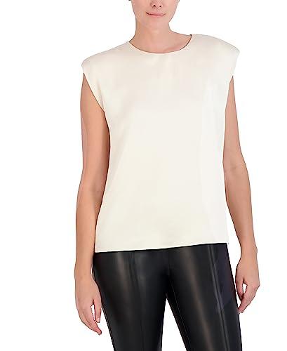 bcbgmaxazria women's round neck sleeveless pullover blouse, sandshell