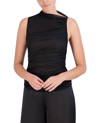 bcbgmaxazria women's sleeveless asymmetrical neck pullover mesh top, black