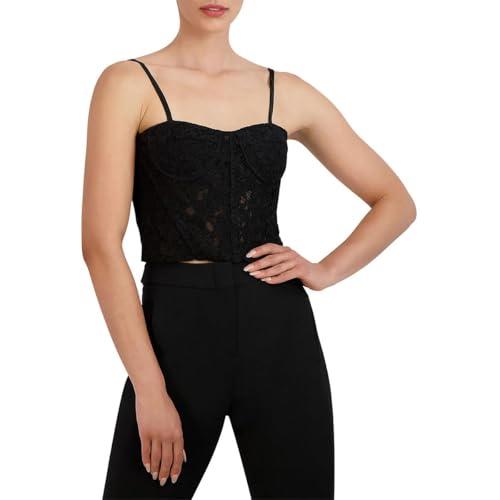 bcbgmaxazria women's sleeveless bustier top adjustable straps boned bodice sweetheart neck blouse, black, medium