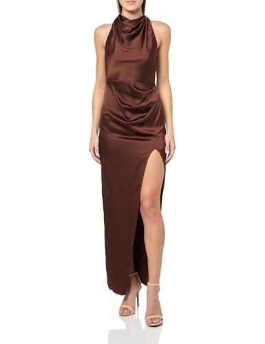 bcbgmaxazria women's sleeveless cowl neck halter evening maxi dress, chocolate