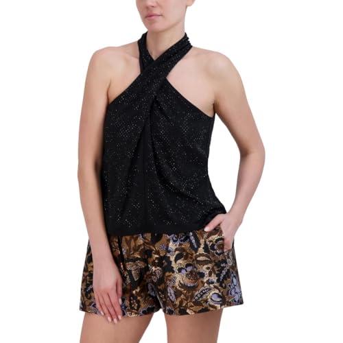 bcbgmaxazria women's sleeveless criss cross halter neck knit top, black