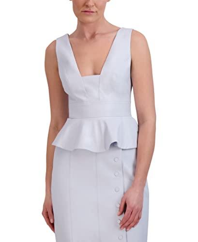 bcbgmaxazria women's sleeveless faux leather peplum top sweetheart neck exposed zipper shirt, light blue