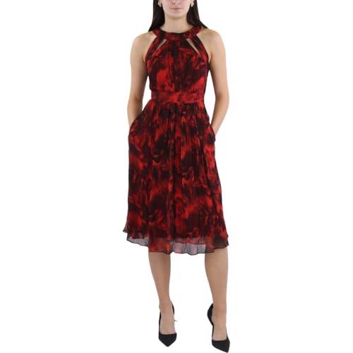 bcbgmaxazria women's sleeveless fit and flare midi dress halter neck cut out ruched skirt, wine, 4
