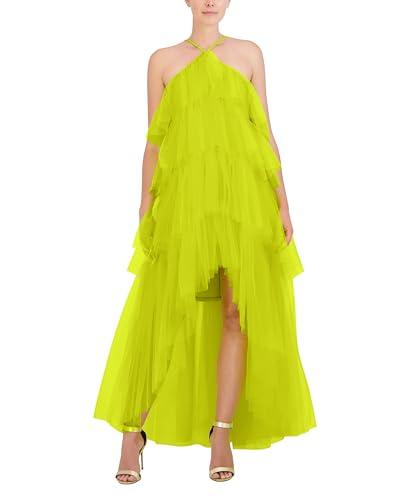 bcbgmaxazria women's sleeveless halter neck high low gown, evening primrose