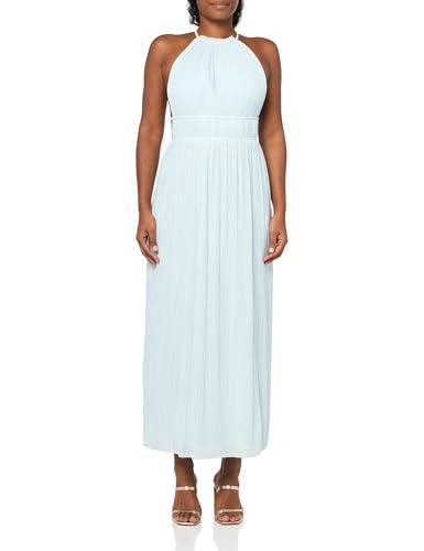 bcbgmaxazria women's sleeveless halter neck pleated evening maxi dress, ice blue