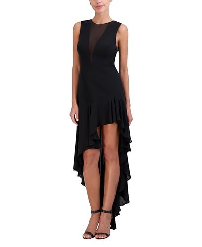 bcbgmaxazria women's sleeveless illusion neck high low evening dress, black