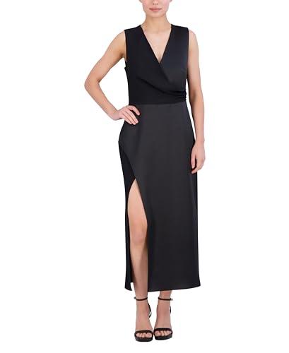bcbgmaxazria women's sleeveless surplice neck satin maxi dress, black