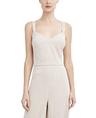 bcbgmaxazria women's slim fit sweetheart neck smocked back crop top, tan stripe, x-large