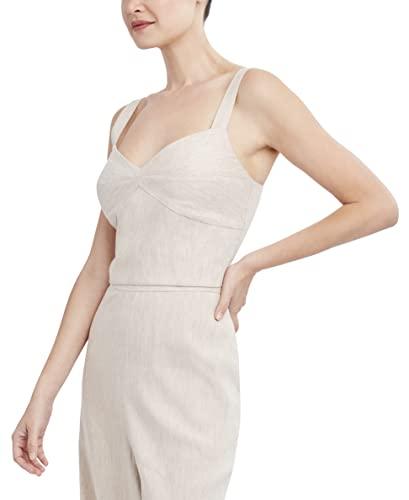 bcbgmaxazria women's slim fit sweetheart neck smocked back crop top, tan stripe, x-large