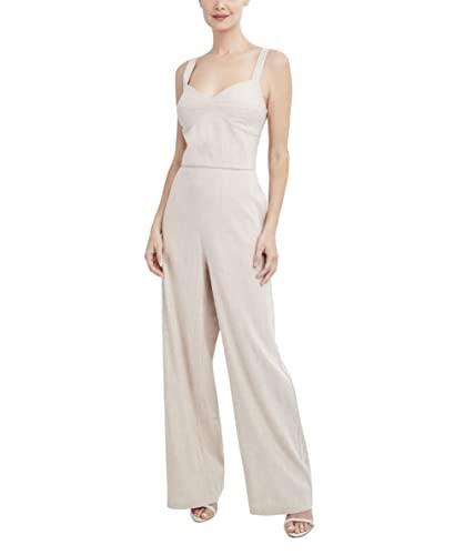 bcbgmaxazria women's slim fit sweetheart neck smocked back crop top, tan stripe, x-large