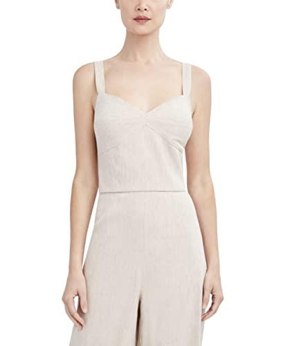 bcbgmaxazria women's slim fit sweetheart neck smocked back crop top, tan stripe, x-large