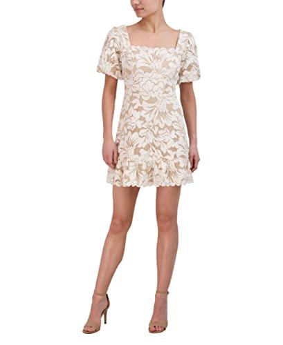 bcbgmaxazria women's square neck boned midriff mini dress, natural