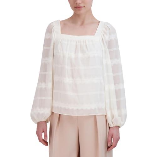 bcbgmaxazria women's square neck long balloon sleeve pullover blouse, gardenia, x-large