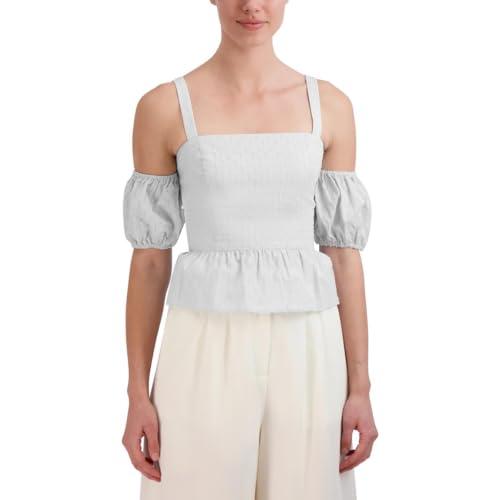 bcbgmaxazria women's straight neck puff sleeve off shoulder top, gardenia