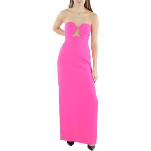 bcbgmaxazria women's strapless long evening dress w wire cut out neck bonded bodice floor length column skirt side slit, electric pink, 4