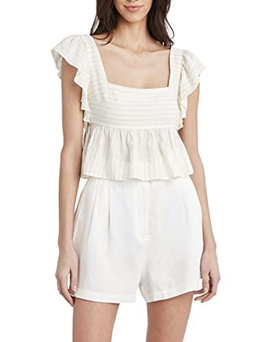 bcbgmaxazria women's striped ruffle crop top, off white combo, large