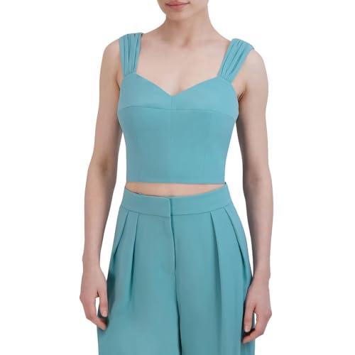 bcbgmaxazria women's sweetheart neck sleeveless shirred strap crop top, turquoise