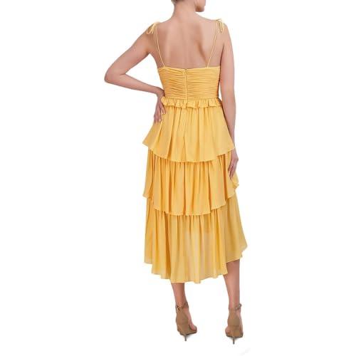 bcbgmaxazria women's tiered sweetheart neck sleeveless midi dress, marigold