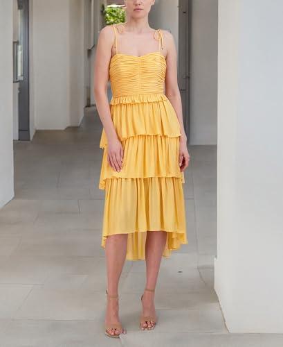 bcbgmaxazria women's tiered sweetheart neck sleeveless midi dress, marigold