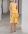 bcbgmaxazria women's tiered sweetheart neck sleeveless midi dress, marigold