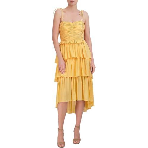 bcbgmaxazria women's tiered sweetheart neck sleeveless midi dress, marigold