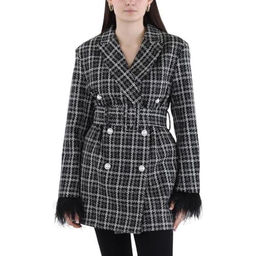 bcbgmaxazria women's v neck long sleeve tweed blazer dress, black combo