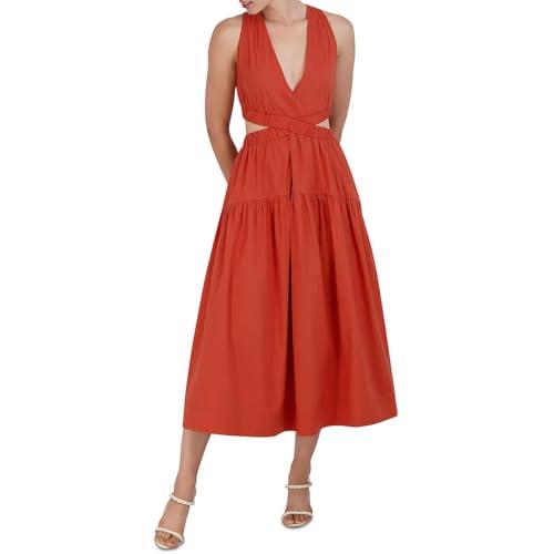 bcbgmaxazria women's v neck sleeveless elastic cut out waist maxi dress, autumn, 12