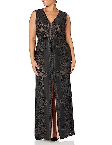 bcbgmaxazria women's v neck sleeveless long burnout lace column dress, black, 14