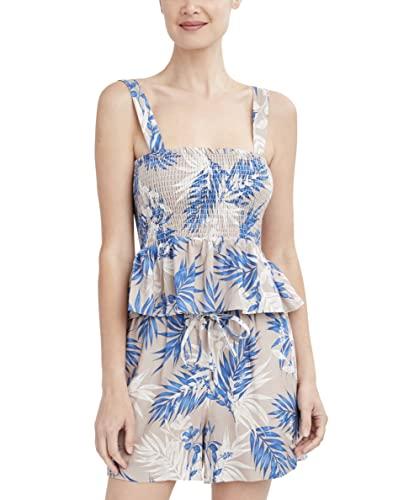 bcbgmaxazria womens fit and flare smocked peplum square neck top shirt, tropical, xx-small us
