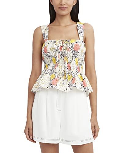 bcbgmaxazria womens fit and flare square neck tie front top shirt, gardenia, xx-small us